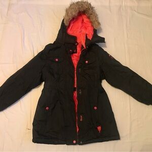 Snow Jacket for Kid-Size 10- Black & Hot Pink